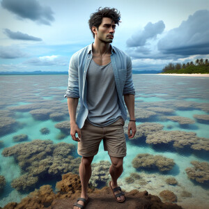 Create a 3D image of a handsome young man of Filipino descent, b...