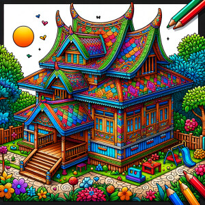 draw indonesian joglo - kindergarten be colorful. multi-colored...