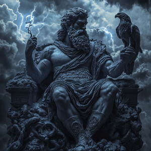 Create a majestic image of ferrofluid Zeus, the ancient Greek go...