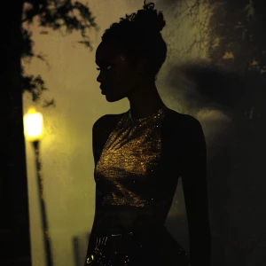 Under the shadowy glow of a streetlamp, a striking figure emerge...