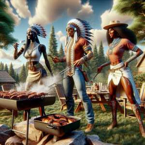 Hyper-maximalism, 4K, ultra detailed image of three females in w...