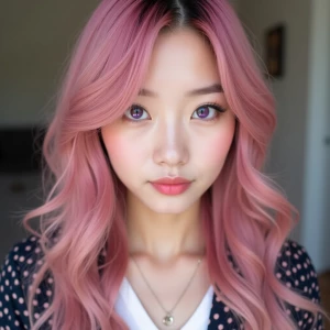 Photo of A stunning 24yo Asian female, pink hair and purple eyes...