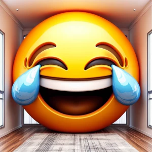 Generate an image of a gigantic emoji with a laughing expression...