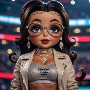 Betty Boop with a dark hazelnut complexion, long hair, and flawl...