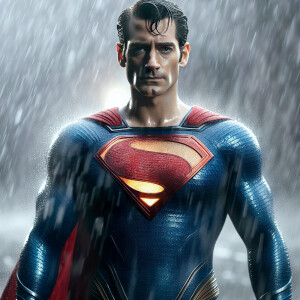 Generate an image of a person John Wayne  in a Superman costume...