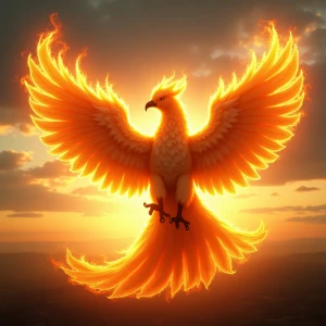 Create an image depicting a majestic phoenix radiating with stre...