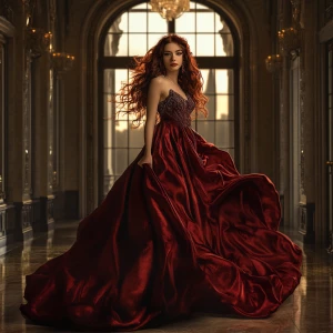 A breathtakingly beautiful young woman with flowing, cascading d...