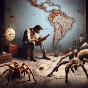 Create an image featuring a american male archaeologist examinin...