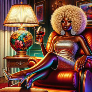 Airbrush style: A luxurious living g room with a colorful reclin...