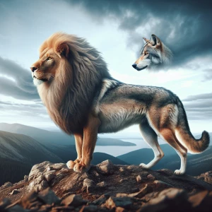 Give me an image of a lion mixed with a wolf for limitless and u...