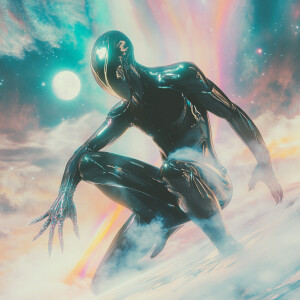 A majestic extraterrestrial being with elongated crystalline fin...