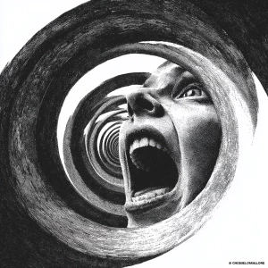 A terrifying glitch effect drawing depicting an infinite recursi...