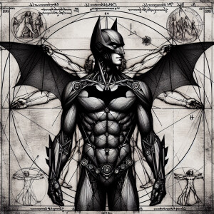 Batman in the style of Vitruvian by Leonardo da Vinci. Sketch. H...