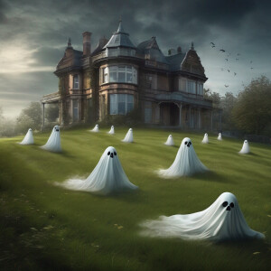 Photorealistic image . Funny, ghosts of asylum lunatics on the f...