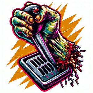 Cartoonish zombie arm and hand.   The hand griping an pistol gri...