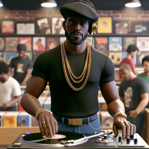 3D image of a Handsome  African American DJ from the 90’s. He we...
