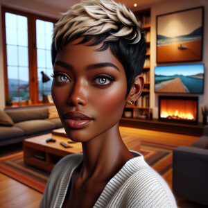 Portrait of a light-skinned African-American character with a bl...
