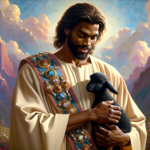 Oil painting of an African-American man resembling Jesus Christ,...