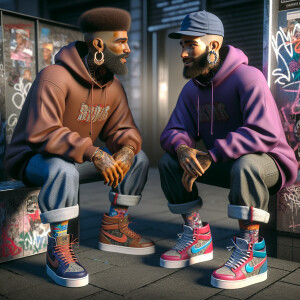 Two full-body brown skinned individuals with very low fade hairc...