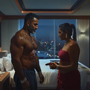 Realism,photorealism,A man sweaty beefy muscular standing talkin...