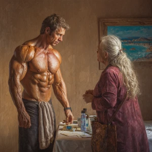 Hyperrealistic art,realism.a muscular Russian man in his beach h...