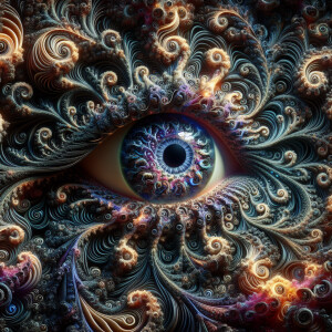 3D hallucinogenic motion graphics featuring eyes with swirling c...