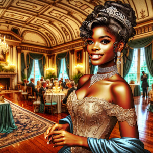 A realistic airbrushed illustration of a beautiful African Ameri...