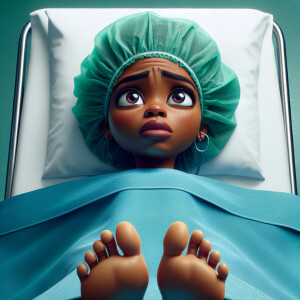 Worried Dominican woman rushed to surgery laying back on gurney...