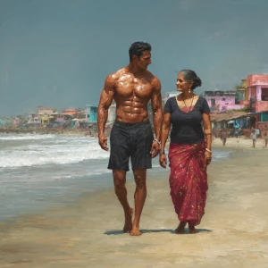 hyperrealistic digital painting.a muscular sweaty employer man...