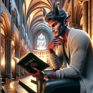 A digital airbrushed illustration of a beautiful Demon , sitting...