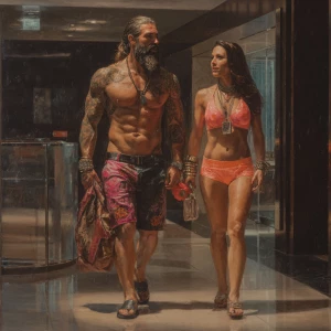 Hyperrealism oil painting ,a australia muscular beefy bearded ta...