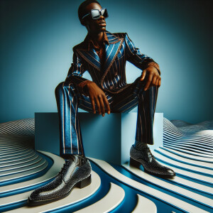 African American Male in a zuit suit with pin stripes, a futuris...