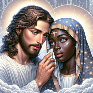 Ensure that the image distinctly represents both Jesus Christ an...