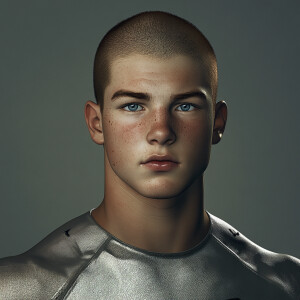 Craft a high-resolution, photorealistic image of a young 18-year...