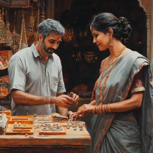 Realistic painting 1:1,A muscular, perspiring man is in a Jaipur...