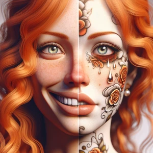An illustration of a woman with ginger hair, representing dual p...