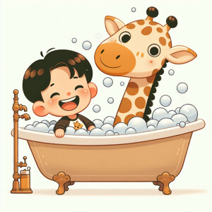 Character design A cute small Boy-giraffe Hybrid smiling taking...