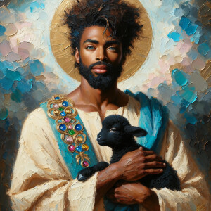 Oil painting of an African-American man resembling Jesus Christ,...