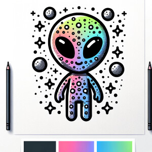 Colored alien transparent graphic, no background, cosmic alien g...