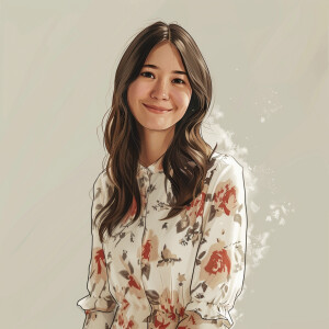 A cute woman

Californian

Smiling 

Clothes: Floral Dress

Look...