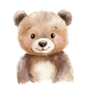 Simple style, watercolor illustration, baby bear
 looking forwa...
