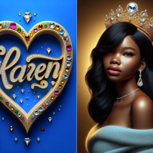 VCraft a 3-D image showcasing the name 'KAREN' in a luxurious go...