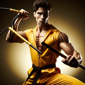 Create an original piece of fan art depicting Bruce Lee in a dyn...
