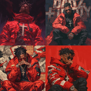 "The rapper 21 Savage with tattoo of a cross on the foreheadand...