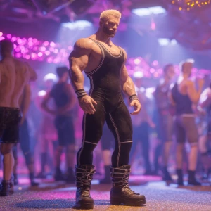 Create an image of a muscular bodybuilder man with short faded b...