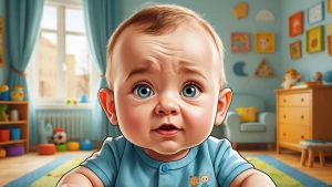 baby Putin in children room, character have real face, use carto...