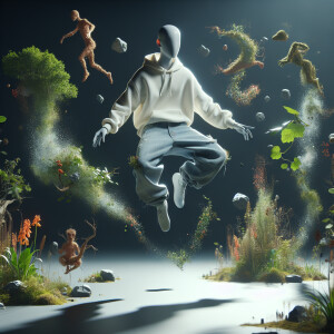 Create a captivating image of a slender figure with a buzz cut h...