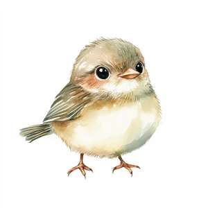 Simple style, watercolor illustration, baby bird, childrens deco...