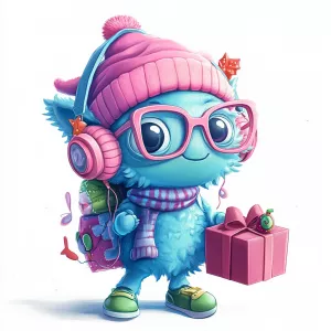 ChillGuy, a playful and inventive Christmas-themed blue monster...