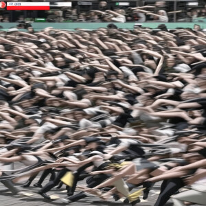 480p amateur video screengrab of a massive amount of students st...